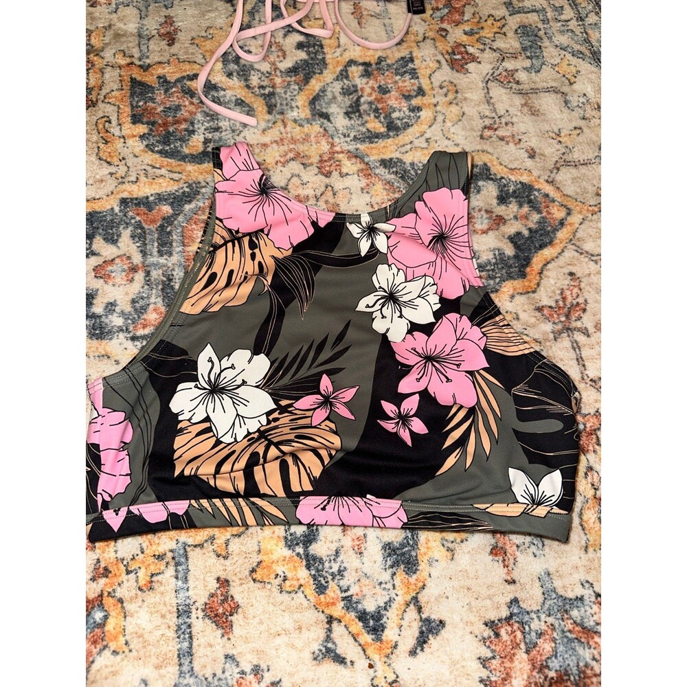 Roxy floral green halter swim top